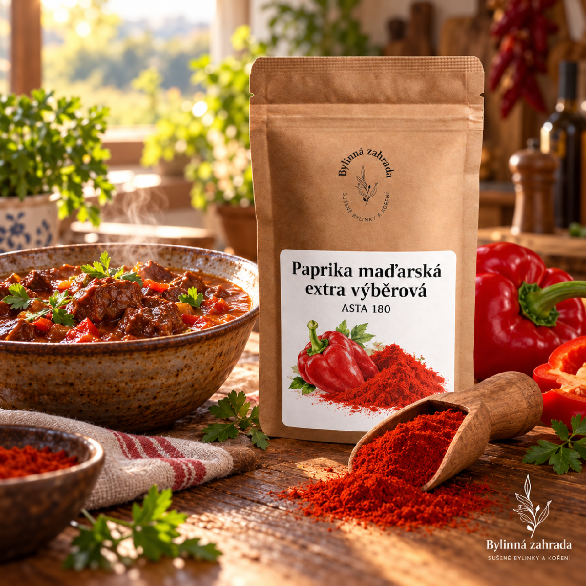 Paprika maďarská extra výběrová ASTA 180 – ilustrační sáček u guláše